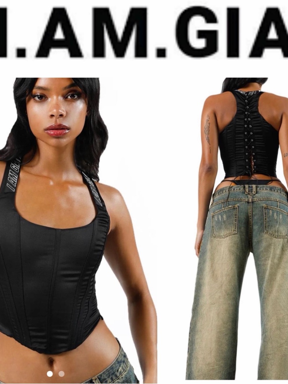 I.AM.GIA Black Lace-Up Corset Tank